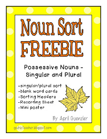 gwhizteacher, autumn noun sorts, noun sort freebie, singular/plural possessive nouns