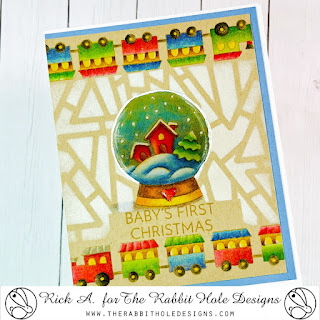 Baby's 1st Christmas Stamp Set, Rabbit Hole Designs, Triangle Mosaic Stencil, Colored Pencils, Diamond Glaze Card by Rick Adkins view 2