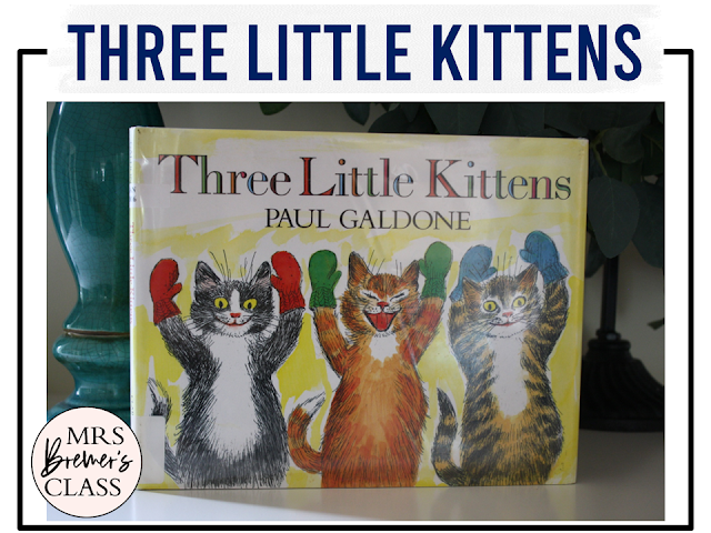 Three Little Kittens book activities unit with literacy printables, reading companion activities, lesson ideas, and a craft for Kindergarten and First Grade