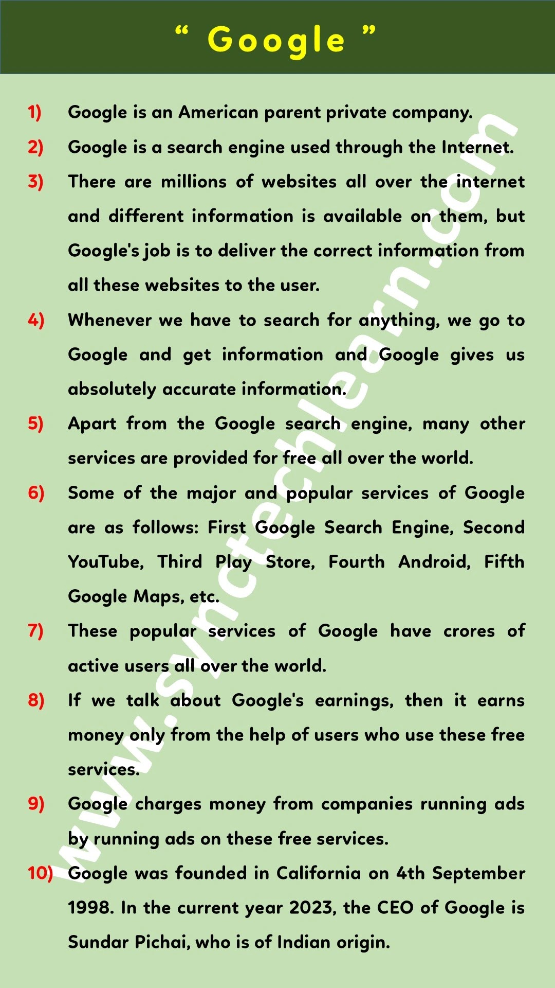 10 lines about Google in English