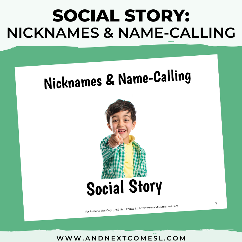 Printable social story for kids with autism about nicknames and name-calling