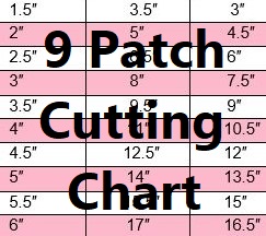 9 PATCH-NINE PATCH BLOCK-QUILT BLOCK-CUTTING CHART