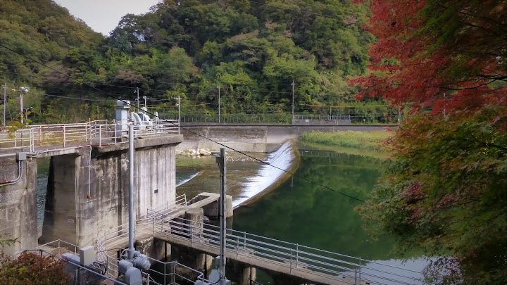 鳥鳥取県西部日野川の水力発電所、旭発電所取水ダム