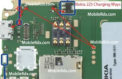   Download This Image  Follow this image. you can solve your nokia 225 Not Charging Problem. First Clean The motherboard use nc thinner. than check this red color line use your avo miter   if you get any short on this line. re shoulder this line use copper coil.