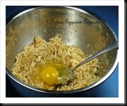 Add egg, cheese, herbs to the cooked, riced cauliflower
