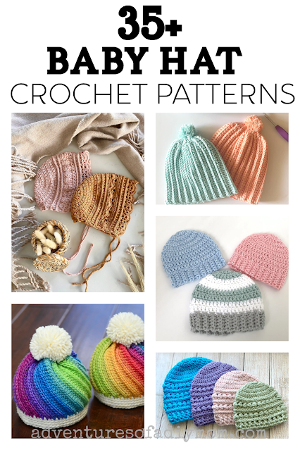 collage of crochet baby hats