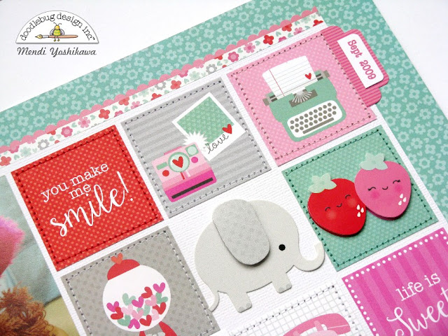 Doodlebug Sweet Things Valentine's Day Scrapbook Layout by Mendi Yoshikawa