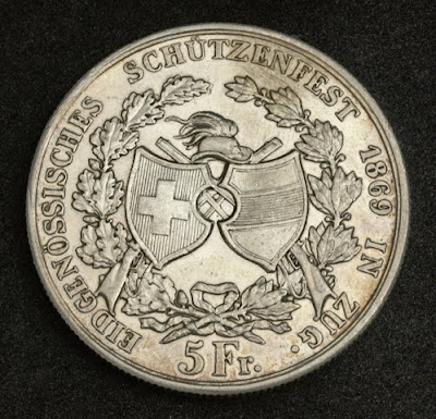franken 5 Swiss Francs Silver coin Canton Zug Shooting Thaler