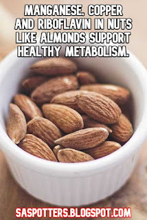 Manganese, copper and riboflavin in nuts like almonds support healthy metabolism.