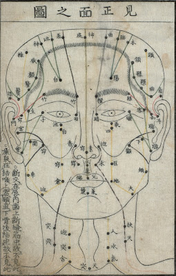 facial acupuncture map - historic book
