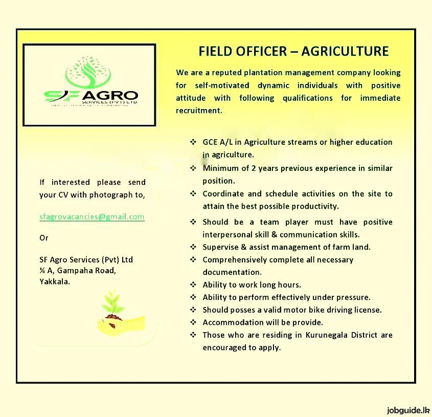 Field Officer - Agriculture Jobs For Al Pass