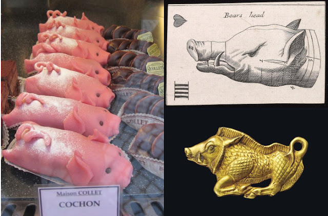 Cochons pâte d'amande maison Collet, Carte à jouer cuisine, Sanglier d'or Scythe