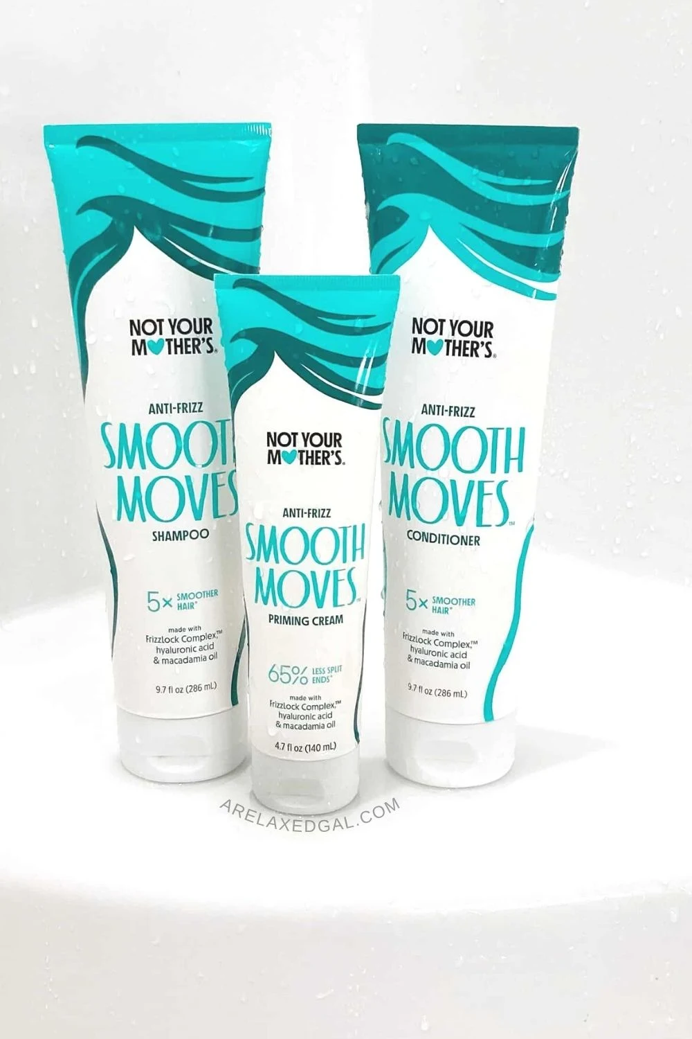 not your mother's smooth moves shampoo, conditioner, priming cream in shower