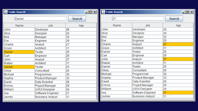 Java Search and Highlight a JTable cell