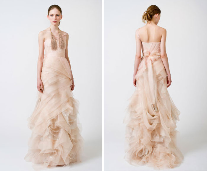 CHERISE Rose petal pink gown with rouched bodice dropped waist and 