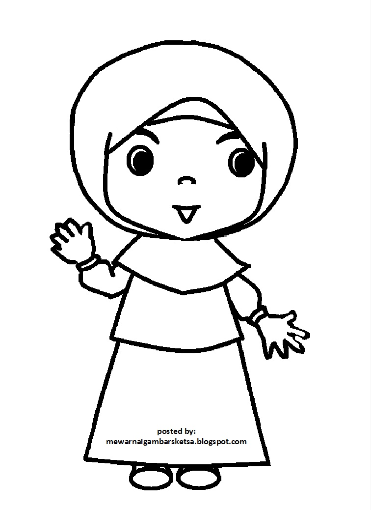 Gambar Mewarnai Gambar Sketsa  Kartun  Anak Muslimah  75 