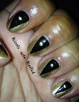 Metallic Gold Black Triangle Gold Stud Nails Nail Art