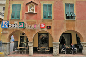 Streets with colorful buildings & arcades in Chiavari, Liguria