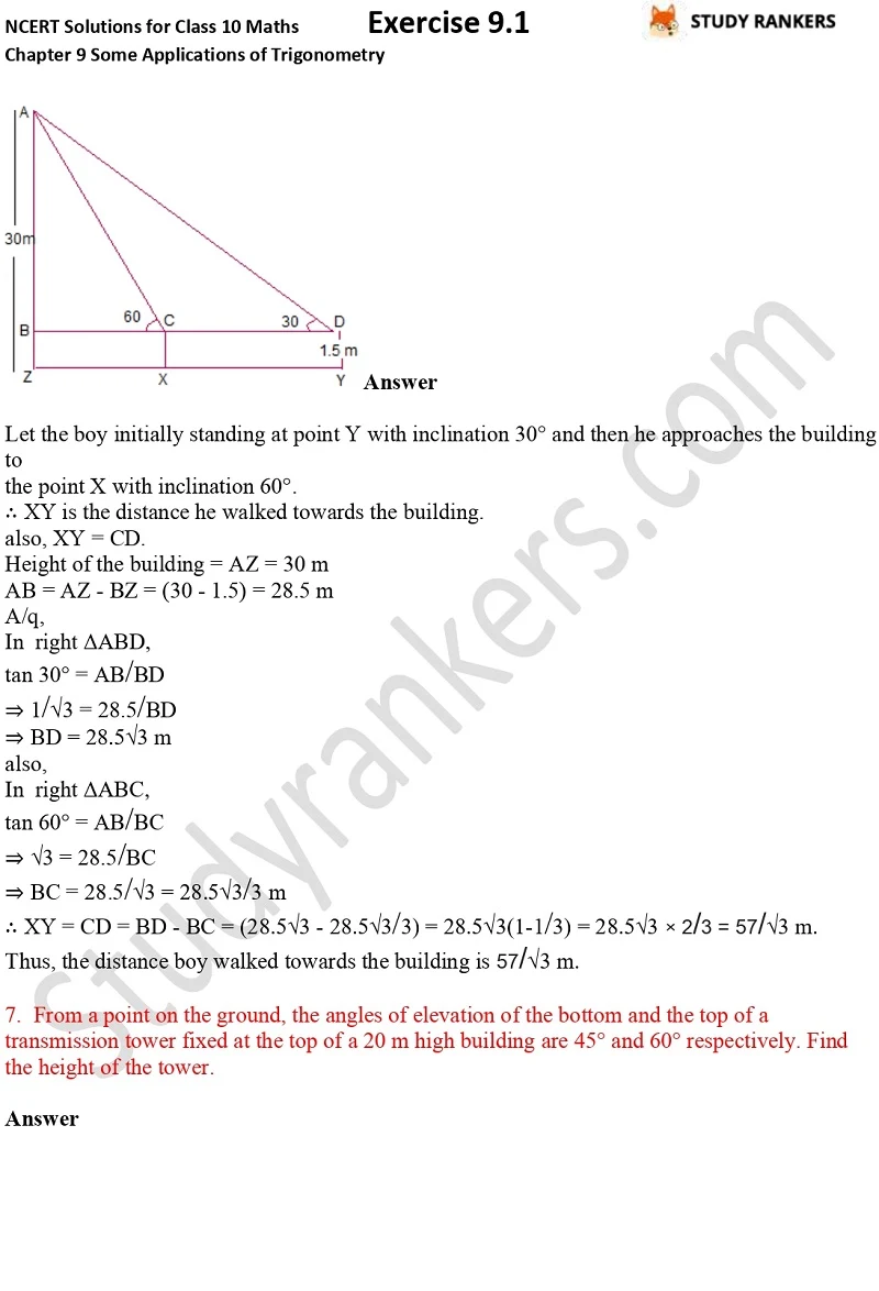 NCERT Solutions for Class 10 Maths Chapter 9 Some Applications of Trigonometry Exercise 9.1 Part 4