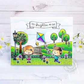 Sunny Studio Stamps: Spring Scenes Spring Showers Fluffy Clouds Banner Basics Spring Themed Card by Ana Anderson