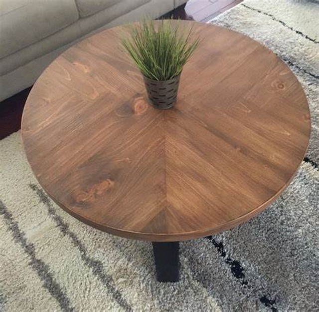 Round herringbone coffee table.