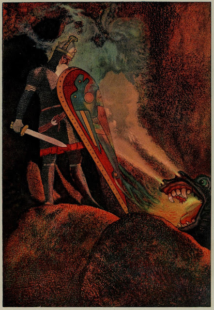 Беовульф лицом к лицу с огнедышащим драконом