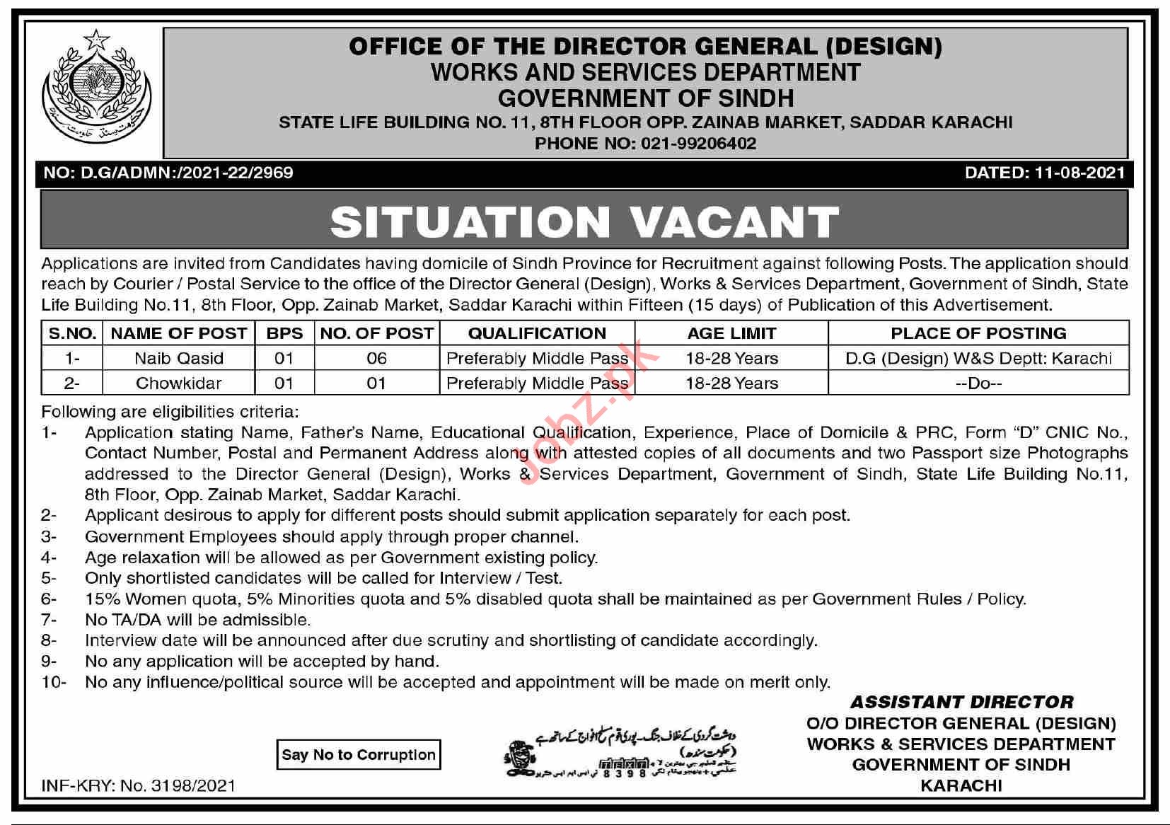 Works & Services Department Karachi Jobs 2021