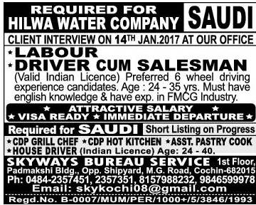 Halwa Water company Jobs for KSA visa ready