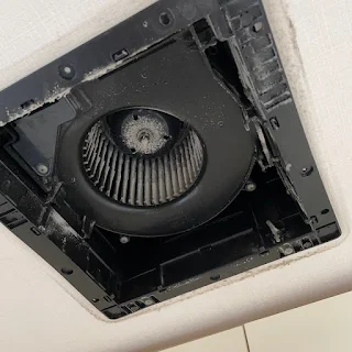 モフモフした何かがついた換気扇の写真