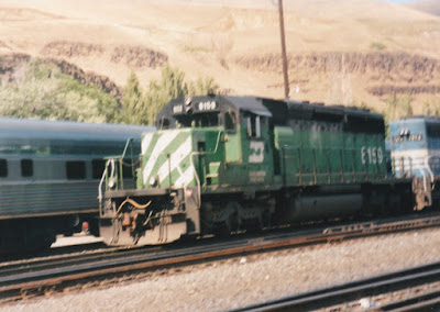 Burlington Northern SD40-2 #8159 in Wishram, Washington, on June 7, 1997