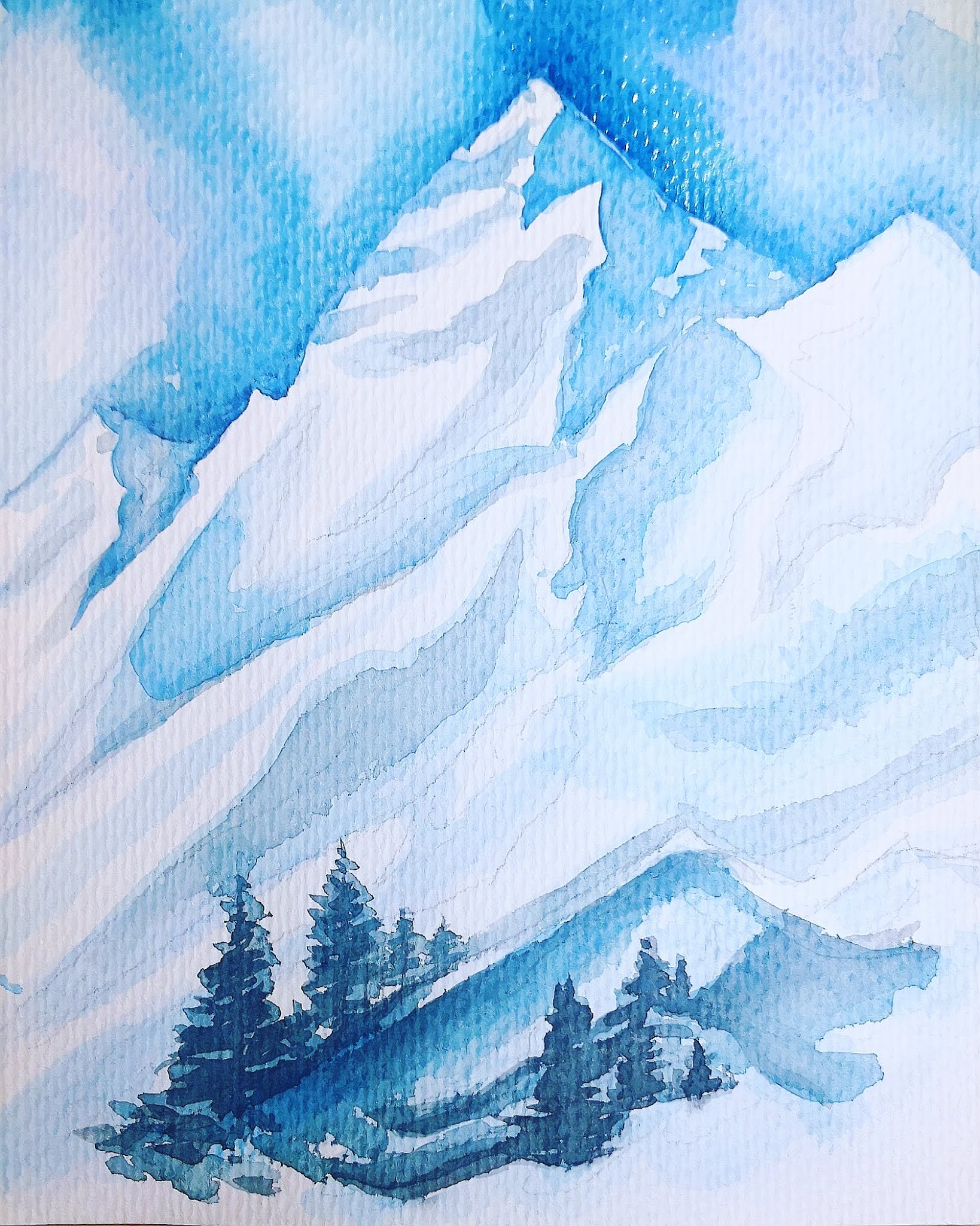 watercolor landscape，mountains, forest