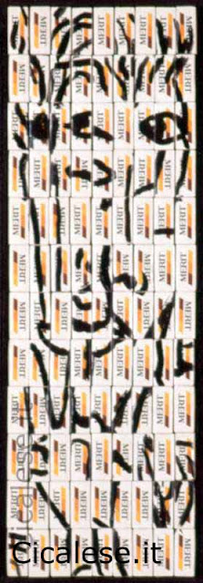 FUMATO (1994) acrilico su scatole sigarette e legno (70x25)