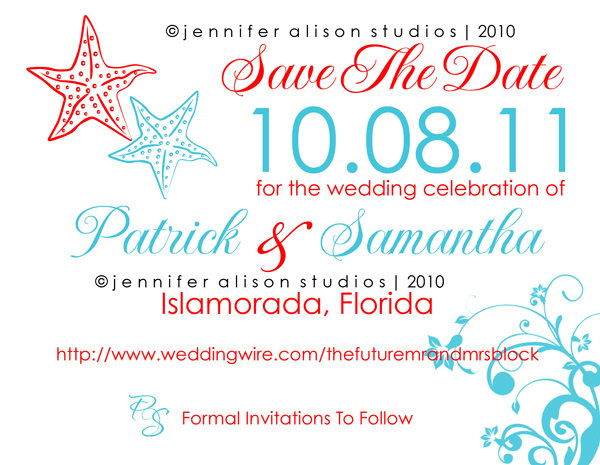 Custom Starfish Save the Date Design Custom Wedding Monogram for Patrick 
