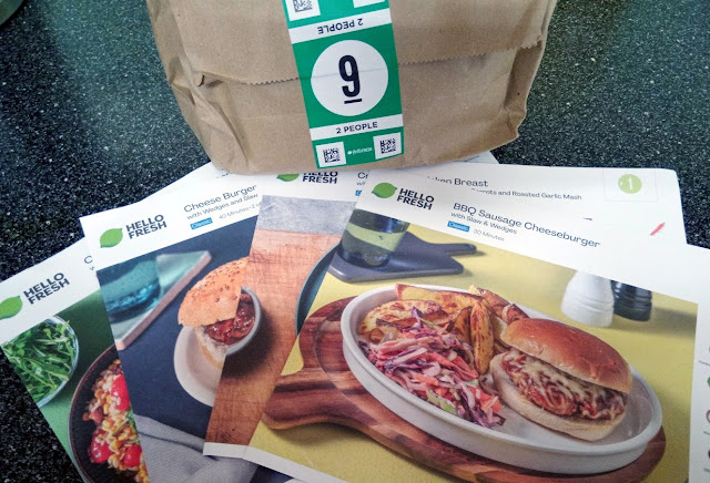 Hello Fresh recipe cards and bag