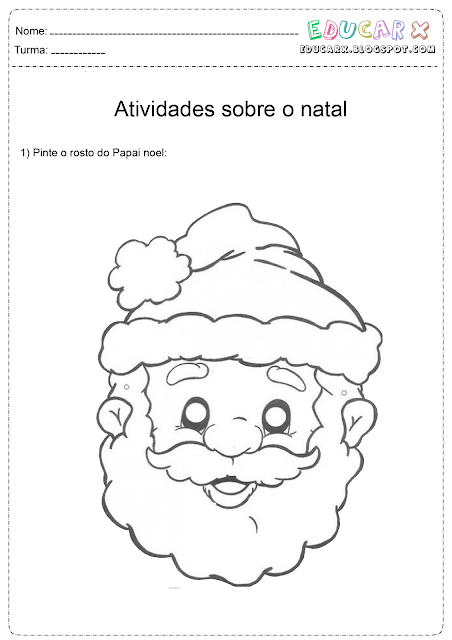 Rosto de papai noel para colorir e imprimir