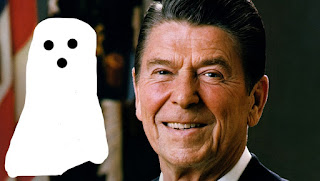 Humorous Image of President Reagan's Ghost, who was interviewed on The Crazy Comedy, Humor & Satire Podcast