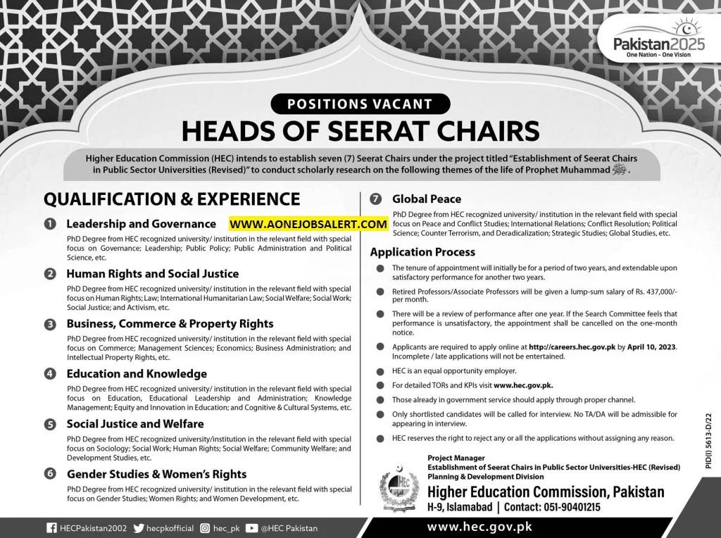 Head of Seerat Chairs Jobs in Higher Education Commission