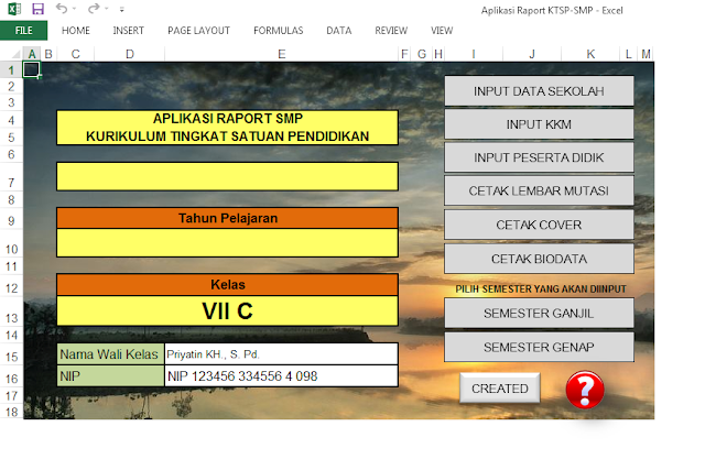 Tampilan awal aplikasi raport SMP KTSP 2006