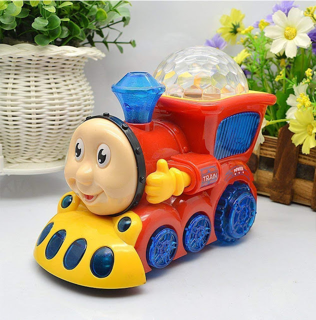 YIJUN Bump and Go Musical Engine Toy Train with 4D Light and Sound for Kids 