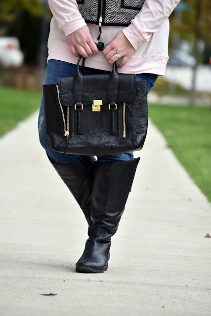 shop the mint rose quartz dolman tunic oversized tunic jcrew toothpick denim sam edelman penny boots phillip lim 3.1 purse jcrew herringbone vest easy fall outfit of the day outfit inspiration weekend wear 2