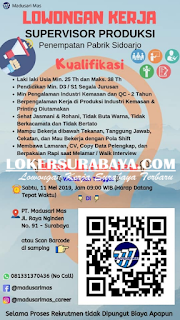 Loker Surabaya di PT. Madusari Mas Terbaru Mei 2019