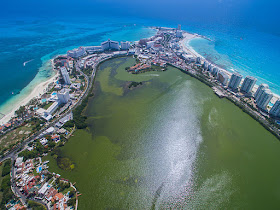 Aerial shot of Cancun, Mexico