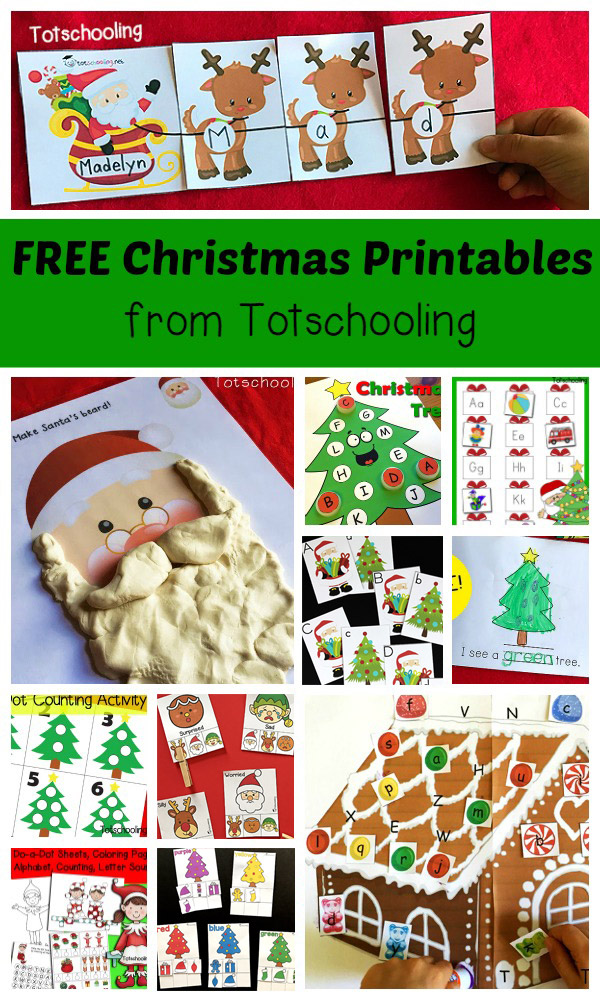 FREE Christmas printables for toddlers, preschool and kindergarten. Large collection of activities including Elf on the Shelf, playdough mats, do-a-dot marker sheets, q-tip painting, tracing, reading, writing, coloring, matching, sorting, cutting and more!