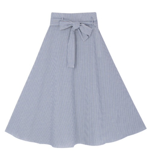 Striped A-Line Belted Midi Skirt