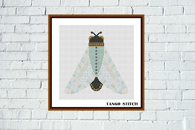 Stain glass moth geometric cute insect cross stitch pattern - Tango Stitch