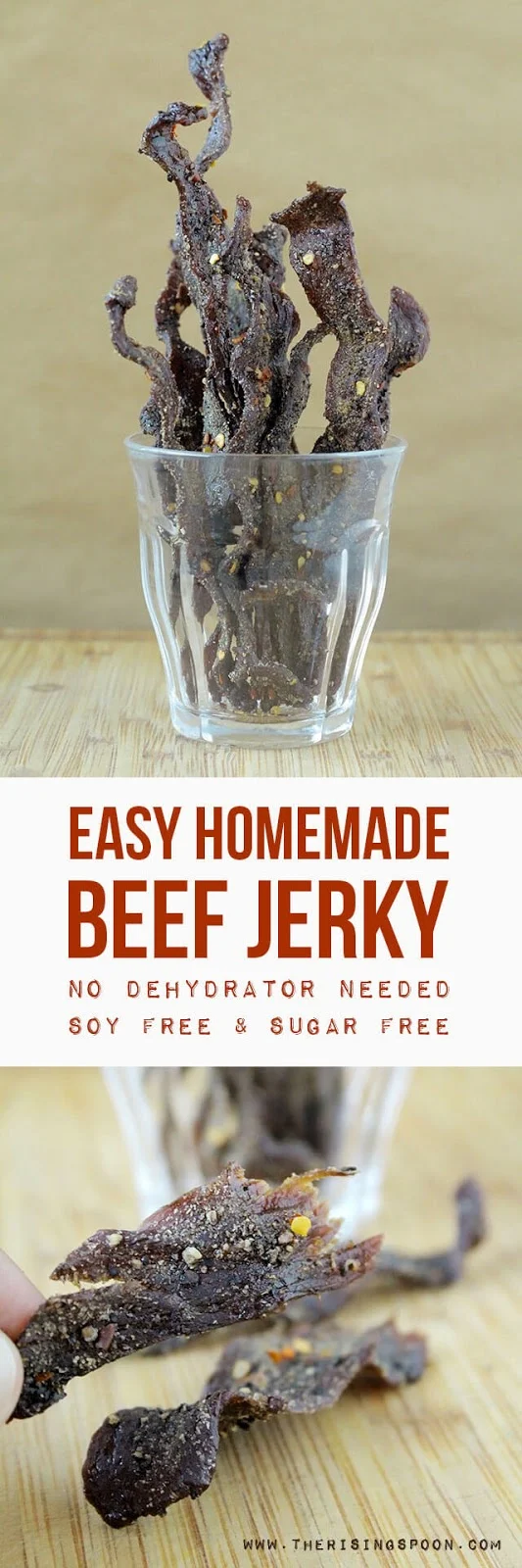 Learn how to make the best oven-dried beef jerky that beats the socks off the stuff you'll find in stores! I also share my homemade recipe for spicy black pepper beef jerky with no sugar or soy!