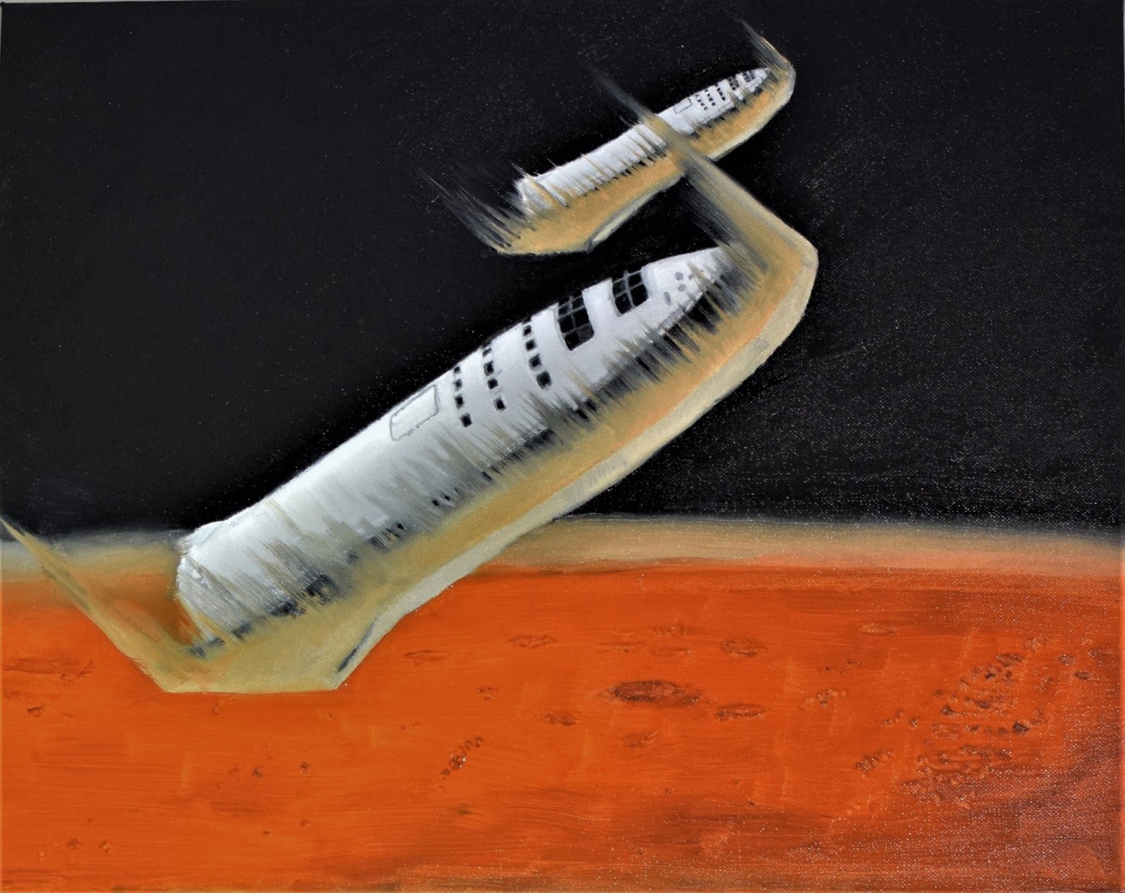 Painting of two SpaceX BFR spaceships entering Mars atmosphere