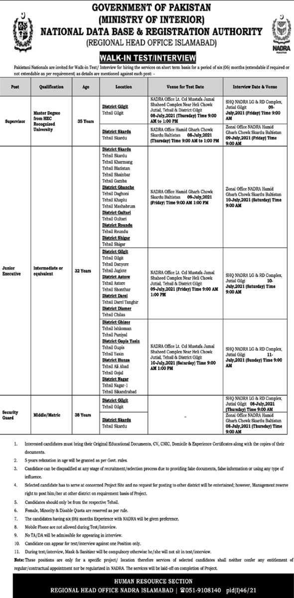 NADRA Islamabad Jobs 2021 2nd Advertisement (170 Post)