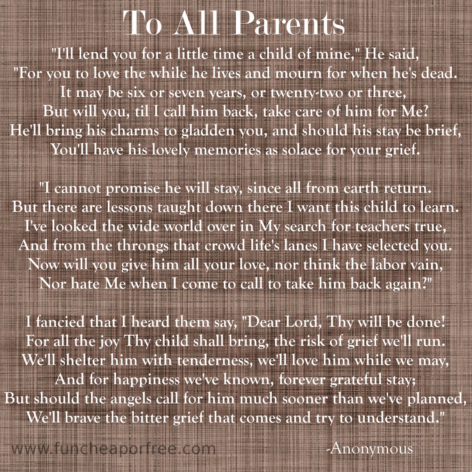 wanted to share this touching poem with you in hopes that it brings ...