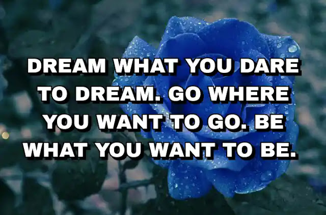 Dream what you dare to dream. Go where you want to go. Be what you want to be.